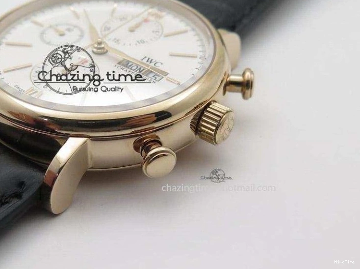 MIROTIME 1103 Portofino Chrono RG White Dial on Black Leather Strap A Vibrant 7385